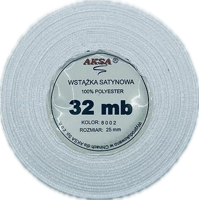 Wstążka satynowa 25mm BIAŁA 8002
