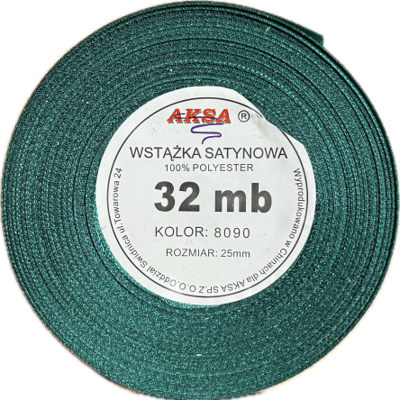 Wstążka satynowa 25mm CIEMNOZIELONA 8090